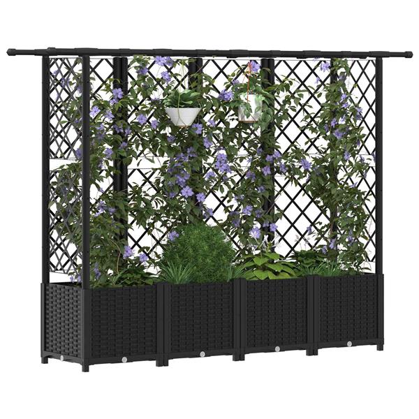 Grote foto vidaxl verhoogd bed met trellis en dak zwart 202 x 40 x 136 cm pp tuin en terras overige tuin en terras