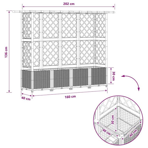 Grote foto vidaxl verhoogd bed met trellis en dak zwart 202 x 40 x 136 cm pp tuin en terras overige tuin en terras