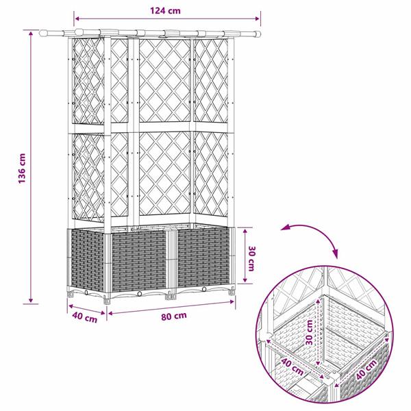 Grote foto vidaxl verhoogd bed met trellis en dak zwart 124 x 40 x 136 cm pp tuin en terras overige tuin en terras