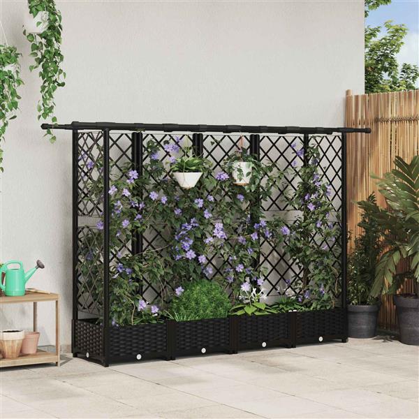 Grote foto vidaxl verhoogd bed met trellis en dak zwart 202 5 x 40 x 121 cm pp tuin en terras overige tuin en terras