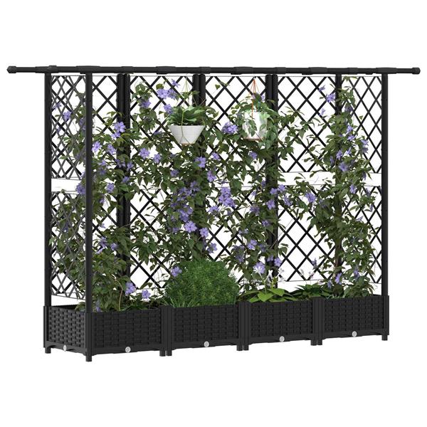 Grote foto vidaxl verhoogd bed met trellis en dak zwart 202 5 x 40 x 121 cm pp tuin en terras overige tuin en terras