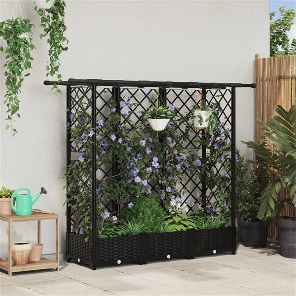 Grote foto vidaxl verhoogd bed met trellis en dak zwart 164 x 40 x 121 cm pp tuin en terras overige tuin en terras