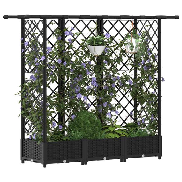 Grote foto vidaxl verhoogd bed met trellis en dak zwart 164 x 40 x 121 cm pp tuin en terras overige tuin en terras
