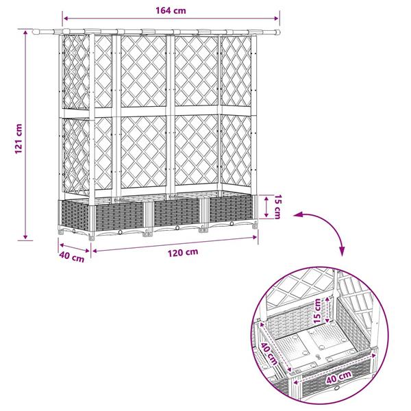 Grote foto vidaxl verhoogd bed met trellis en dak zwart 164 x 40 x 121 cm pp tuin en terras overige tuin en terras