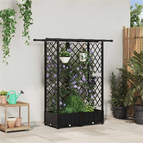 Grote foto vidaxl verhoogd bed met trellis en dak zwart 124 x 40 x 121 cm pp tuin en terras overige tuin en terras