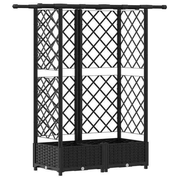 Grote foto vidaxl verhoogd bed met trellis en dak zwart 124 x 40 x 121 cm pp tuin en terras overige tuin en terras