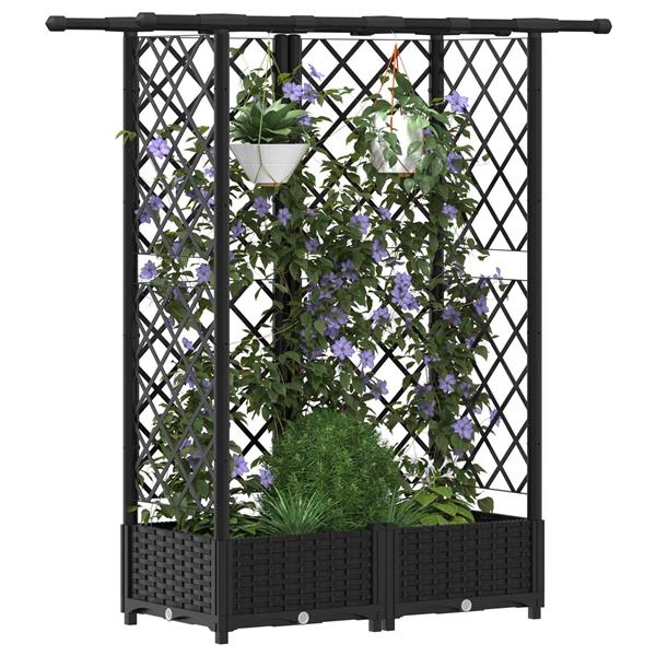 Grote foto vidaxl verhoogd bed met trellis en dak zwart 124 x 40 x 121 cm pp tuin en terras overige tuin en terras