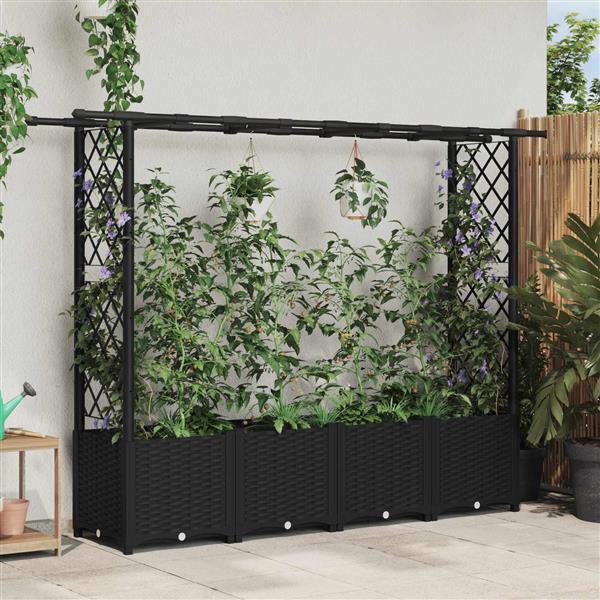 Grote foto vidaxl verhoogd bed met trellis en dak zwart 203 x 40 x 136 cm pp tuin en terras overige tuin en terras
