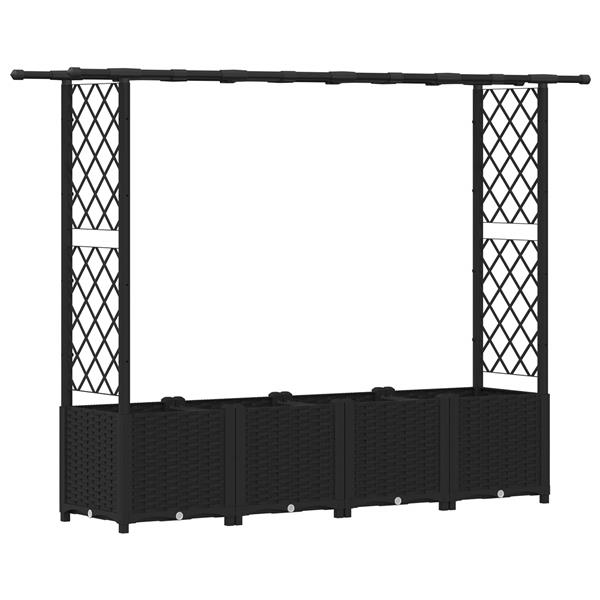 Grote foto vidaxl verhoogd bed met trellis en dak zwart 203 x 40 x 136 cm pp tuin en terras overige tuin en terras