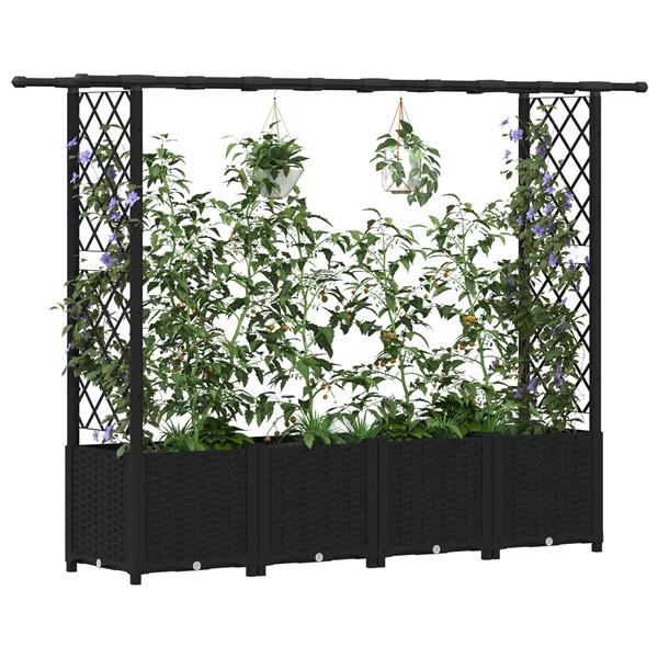 Grote foto vidaxl verhoogd bed met trellis en dak zwart 203 x 40 x 136 cm pp tuin en terras overige tuin en terras