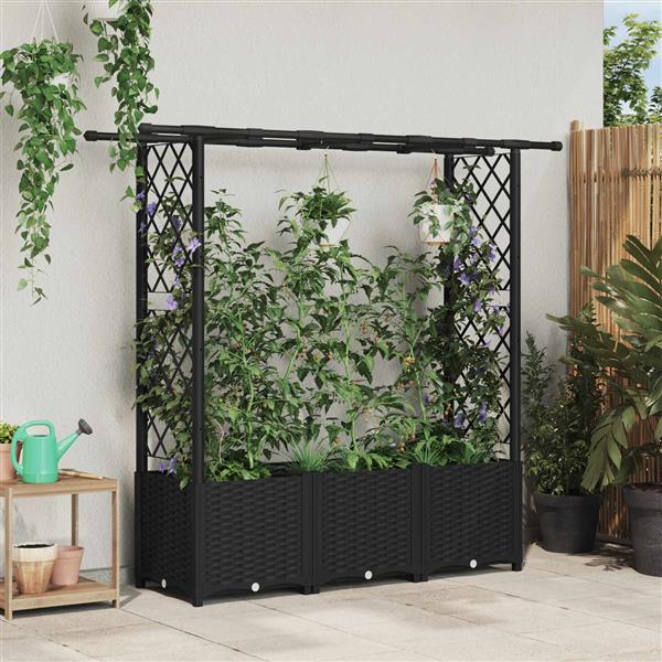 Grote foto vidaxl verhoogd bed met trellis en dak zwart 162 5 x 40 x 136 cm pp tuin en terras overige tuin en terras