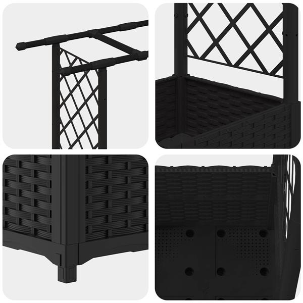 Grote foto vidaxl verhoogd bed met trellis en dak zwart 162 5 x 40 x 136 cm pp tuin en terras overige tuin en terras