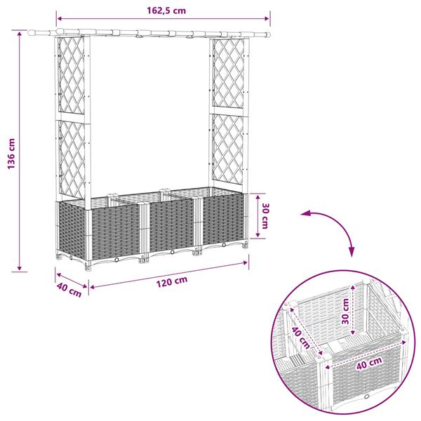 Grote foto vidaxl verhoogd bed met trellis en dak zwart 162 5 x 40 x 136 cm pp tuin en terras overige tuin en terras
