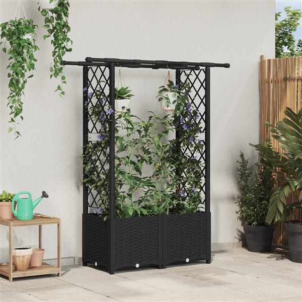 Grote foto vidaxl verhoogd bed met trellis en dak zwart 124 5 x 40 x 136 cm pp tuin en terras overige tuin en terras