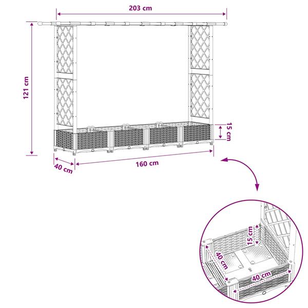 Grote foto vidaxl verhoogd bed met trellis en dak zwart 203 x 40 x 121 cm pp tuin en terras overige tuin en terras