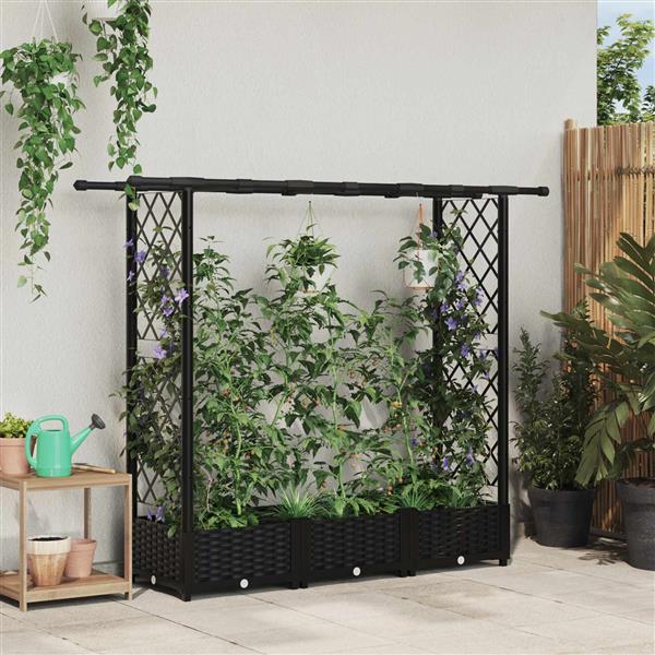 Grote foto vidaxl verhoogd bed met trellis en dak zwart 164 x 40 x 121 cm pp tuin en terras overige tuin en terras