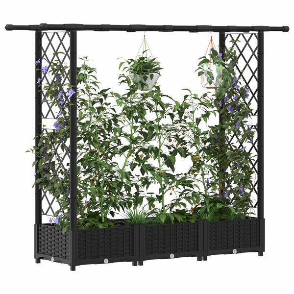 Grote foto vidaxl verhoogd bed met trellis en dak zwart 164 x 40 x 121 cm pp tuin en terras overige tuin en terras