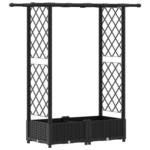 Grote foto vidaxl verhoogd bed met trellis en dak zwart 122 5 x 40 x 121 cm pp tuin en terras overige tuin en terras