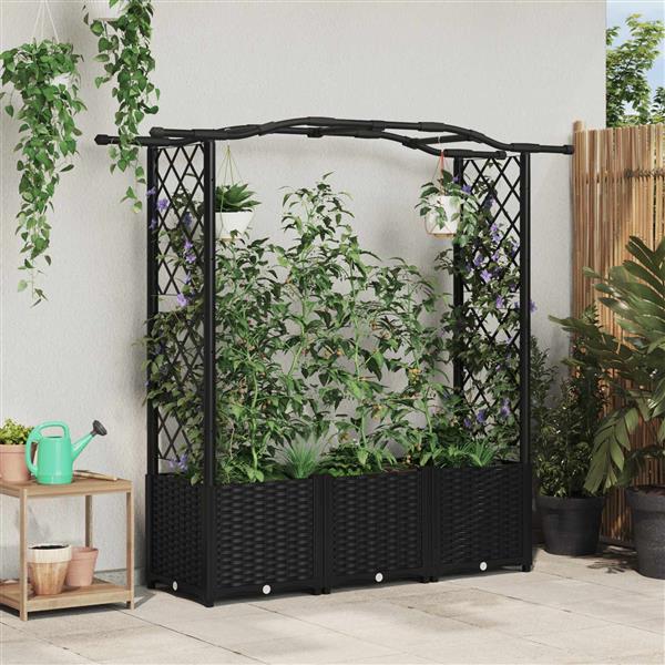 Grote foto vidaxl verhoogd bed met trellis en dak zwart 164 x 40 x 138 cm pp tuin en terras overige tuin en terras