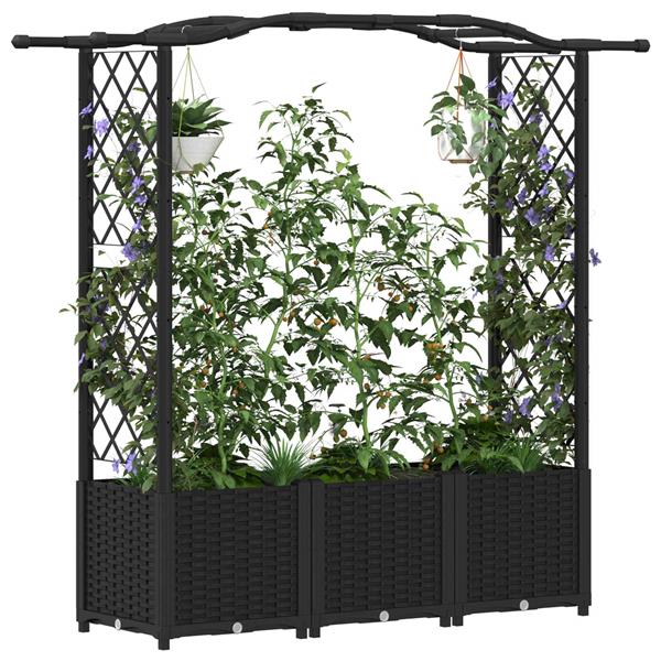 Grote foto vidaxl verhoogd bed met trellis en dak zwart 164 x 40 x 138 cm pp tuin en terras overige tuin en terras