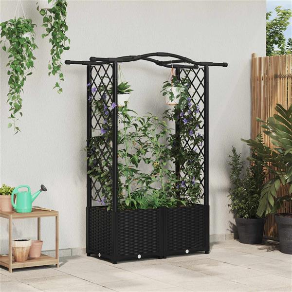 Grote foto vidaxl verhoogd bed met trellis en dak zwart 125 x 40 x 138 cm pp tuin en terras overige tuin en terras