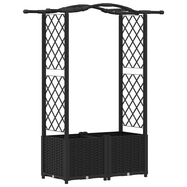 Grote foto vidaxl verhoogd bed met trellis en dak zwart 125 x 40 x 138 cm pp tuin en terras overige tuin en terras