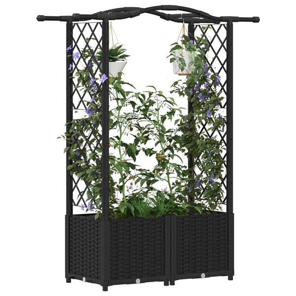 Grote foto vidaxl verhoogd bed met trellis en dak zwart 125 x 40 x 138 cm pp tuin en terras overige tuin en terras