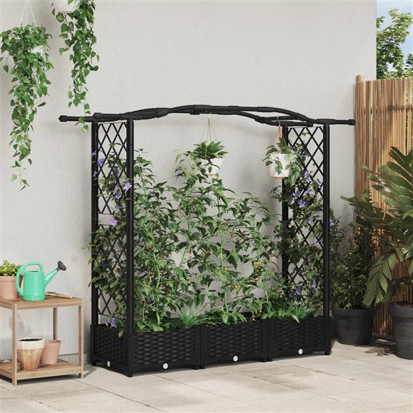 Grote foto vidaxl verhoogd bed met trellis en dak zwart 169 x 40 x 123 cm pp tuin en terras overige tuin en terras