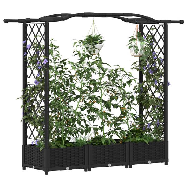 Grote foto vidaxl verhoogd bed met trellis en dak zwart 169 x 40 x 123 cm pp tuin en terras overige tuin en terras
