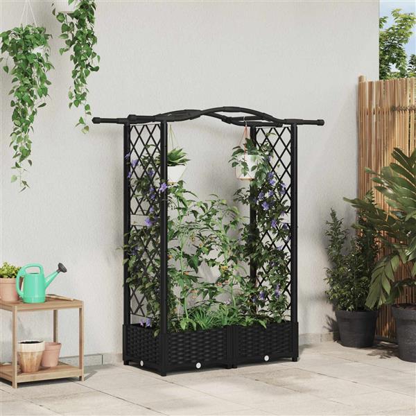 Grote foto vidaxl verhoogd bed met trellis en dak zwart 124 x 40 x 123 cm pp tuin en terras overige tuin en terras