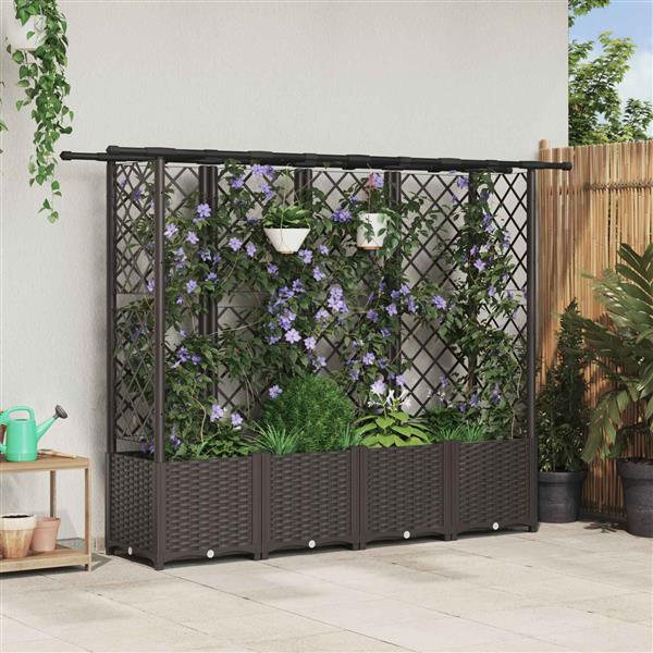 Grote foto vidaxl verhoogd bed met trellis en dak bruin 202 x 40 x 136 cm pp tuin en terras overige tuin en terras