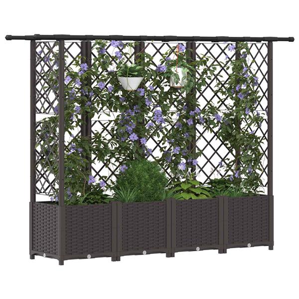 Grote foto vidaxl verhoogd bed met trellis en dak bruin 202 x 40 x 136 cm pp tuin en terras overige tuin en terras