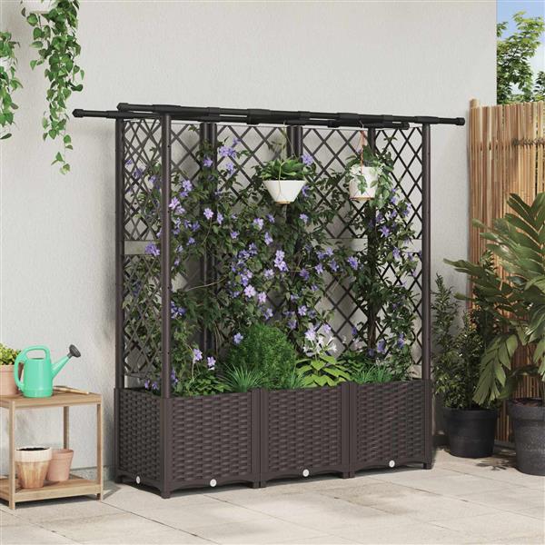 Grote foto vidaxl verhoogd bed met trellis en dak bruin 163 5 x 40 x 136 cm pp tuin en terras overige tuin en terras