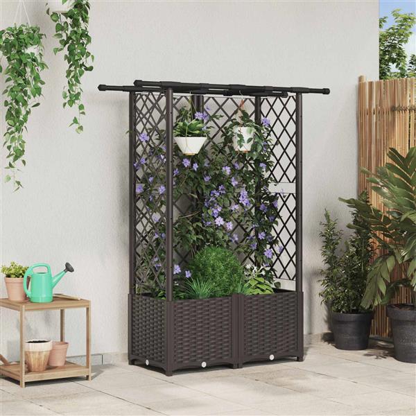 Grote foto vidaxl verhoogd bed met trellis en dak bruin 124 x 40 x 136 cm pp tuin en terras overige tuin en terras