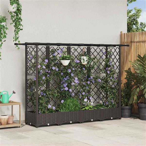Grote foto vidaxl verhoogd bed met trellis en dak bruin 202 5 x 40 x 121 cm pp tuin en terras overige tuin en terras