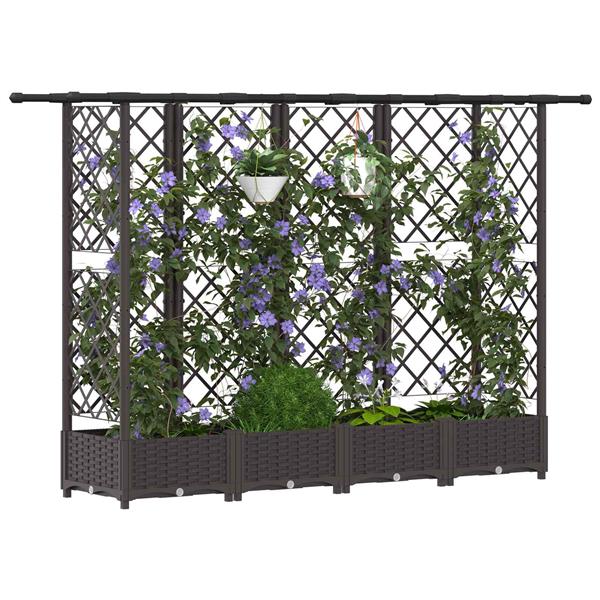 Grote foto vidaxl verhoogd bed met trellis en dak bruin 202 5 x 40 x 121 cm pp tuin en terras overige tuin en terras