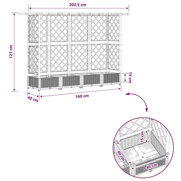Grote foto vidaxl verhoogd bed met trellis en dak bruin 202 5 x 40 x 121 cm pp tuin en terras overige tuin en terras