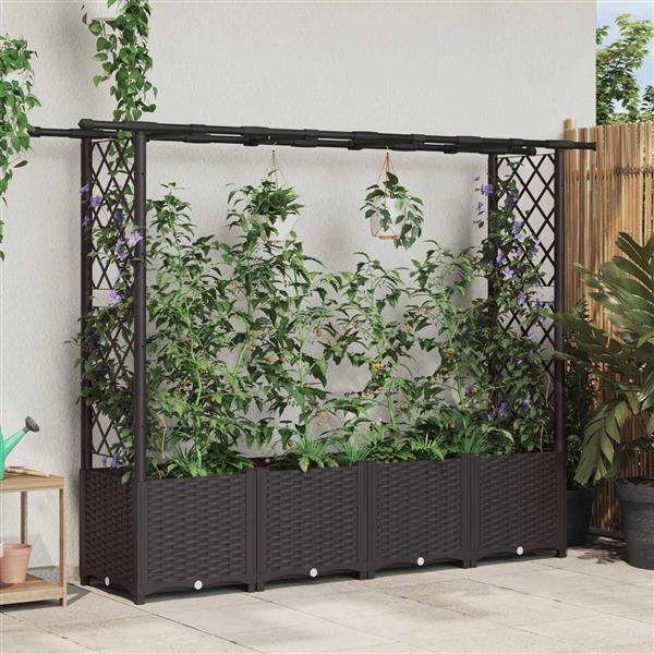Grote foto vidaxl verhoogd bed met trellis en dak bruin 203 x 40 x 136 cm pp tuin en terras overige tuin en terras