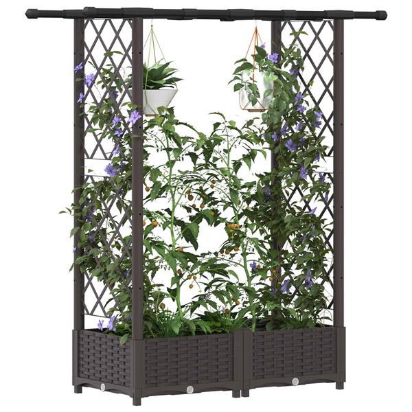 Grote foto vidaxl verhoogd bed met trellis en dak bruin 122 5 x 40 x 121 cm pp tuin en terras overige tuin en terras