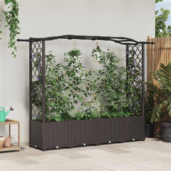 Grote foto vidaxl verhoogd bed met trellis en dak bruin 204 x 40 x 138 cm pp tuin en terras overige tuin en terras