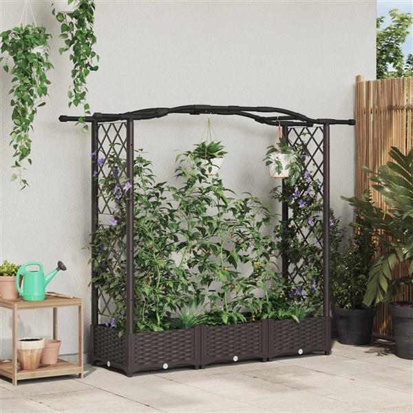 Grote foto vidaxl verhoogd bed met trellis en dak bruin 169 x 40 x 123 cm pp tuin en terras overige tuin en terras