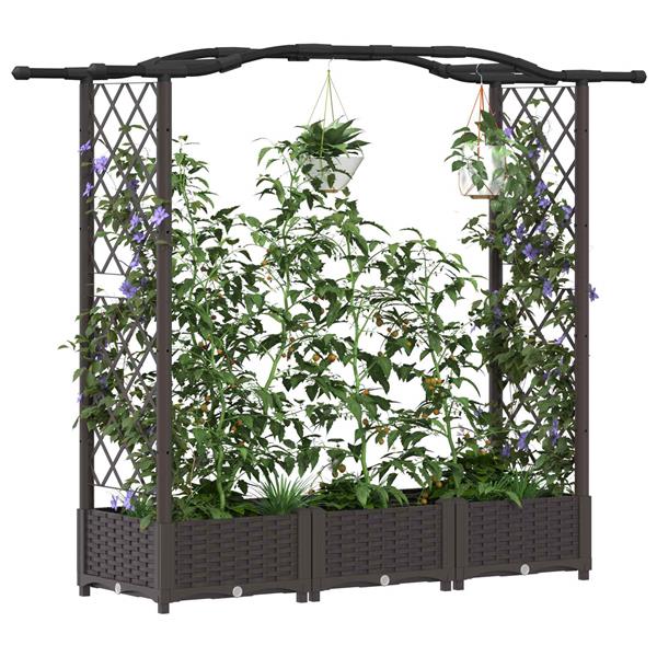 Grote foto vidaxl verhoogd bed met trellis en dak bruin 169 x 40 x 123 cm pp tuin en terras overige tuin en terras