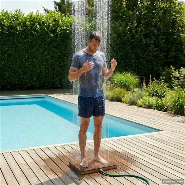 Grote foto vidaxl tuin vloershower wpc en rvs 201 bruin tuin en terras zwembaden toebehoren