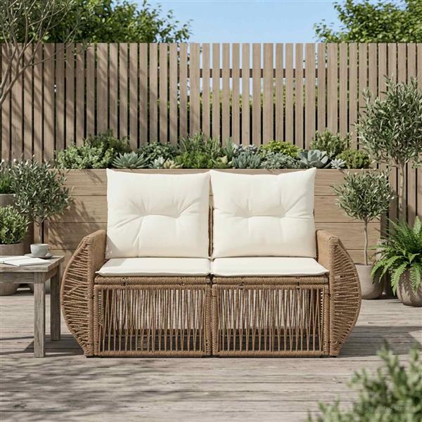 Grote foto vidaxl tuinbank 2 aantal zitplaatsen beige poly rattan tuin en terras tuinmeubelen