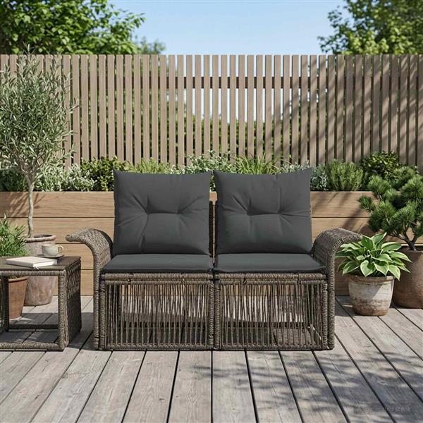 Grote foto vidaxl tuinbank 2 aantal zitplaatsen grijs poly rattan tuin en terras tuinmeubelen