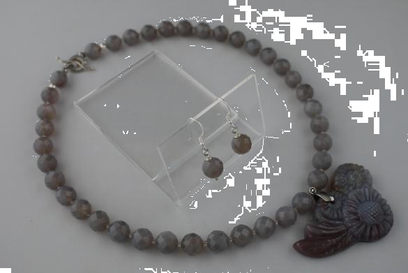 Grote foto gefaceteerde grijze agaat ketting oorhanger set sieraden tassen en uiterlijk kettingen