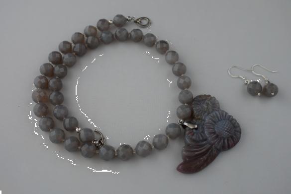 Grote foto gefaceteerde grijze agaat ketting oorhanger set sieraden tassen en uiterlijk kettingen