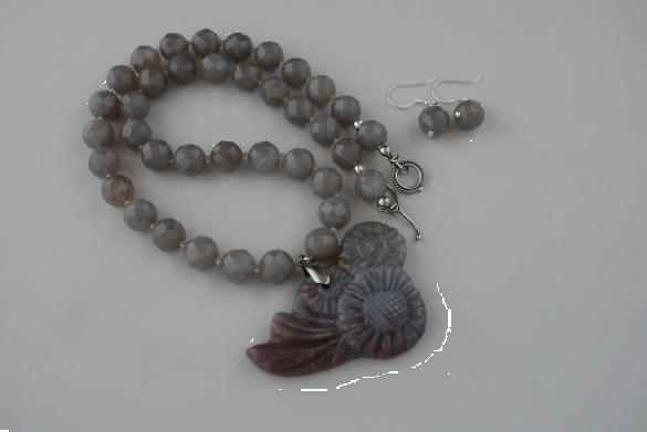 Grote foto gefaceteerde grijze agaat ketting oorhanger set sieraden tassen en uiterlijk kettingen