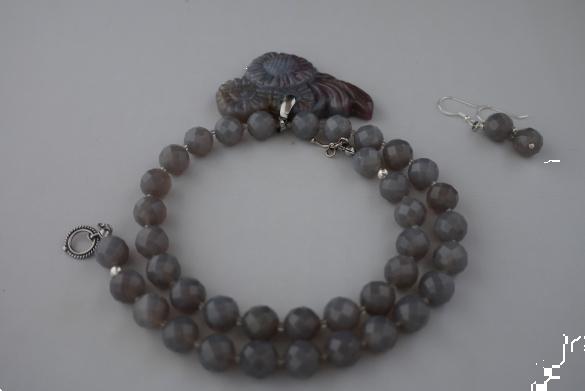 Grote foto gefaceteerde grijze agaat ketting oorhanger set sieraden tassen en uiterlijk kettingen