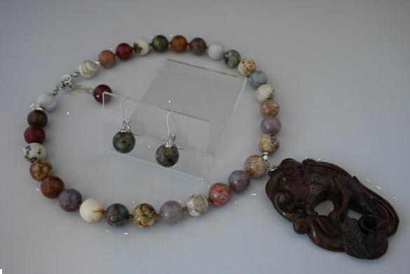 Grote foto oceaan jaspis ketting oorhanger set sieraden tassen en uiterlijk kettingen